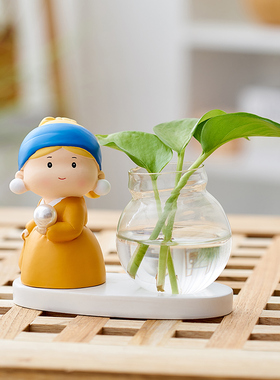 速发可爱珍珠孩创意艺水小摆件绿萝术培玻璃桌瓶花面家居客厅房布