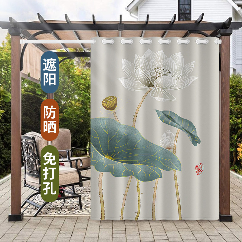 新品户外遮阳窗帘遮光p防晒隔热布防水防霉阳台凉亭室外防雨免打