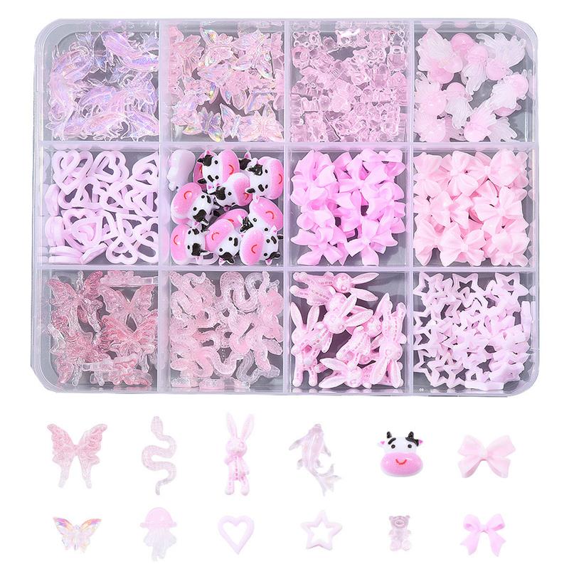 正品12格盒装粉色系美甲饰品粉色系少女心指甲装饰品穿戴甲树脂材
