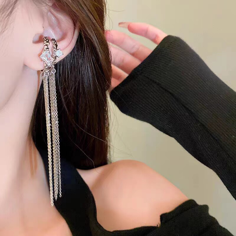 速发耳骨夹无耳洞女耳夹流苏长款耳挂轻奢小众设计耳环高级感气质