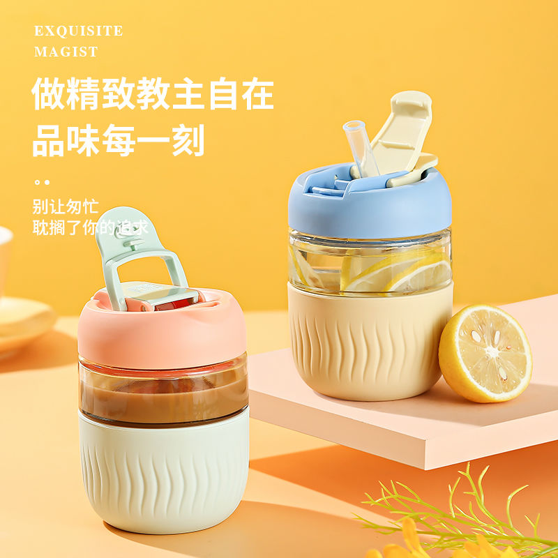 速发新款玻璃杯带盖便携吸管可爱网红双饮奶茶牛奶咖啡杯子水杯女