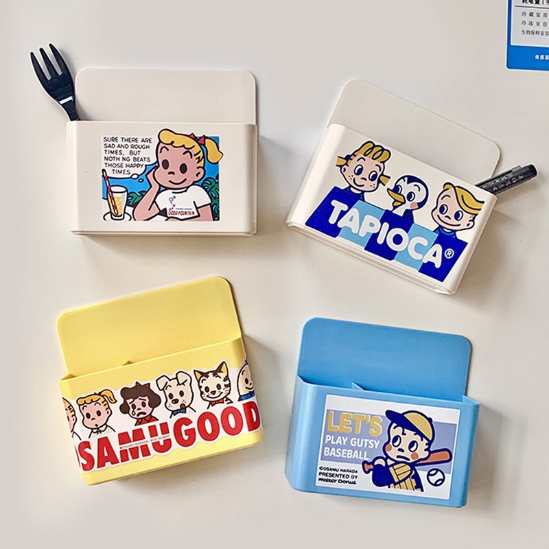 速发可爱日式磁吸收纳盒磁贴冰箱贴壁挂式多马能黑板功克笔杂物储