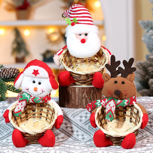 速发安诞节用品雪人篮子平安夜盒包装平篓圣果礼品小篮子摆件