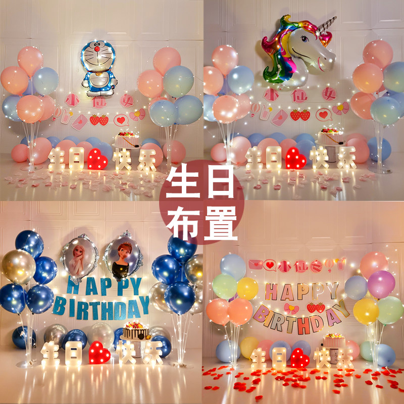 速发网红女孩生日装饰场景布置惊喜气球派对浪漫创意儿童宝宝周岁
