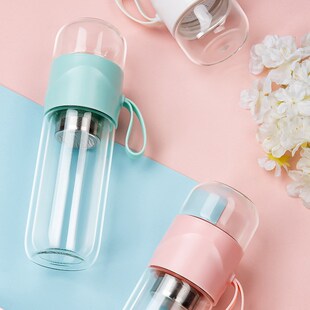 速发茶水分离杯性双层泡热玻璃杯便携隔茶杯子耐热杯明水透礼品