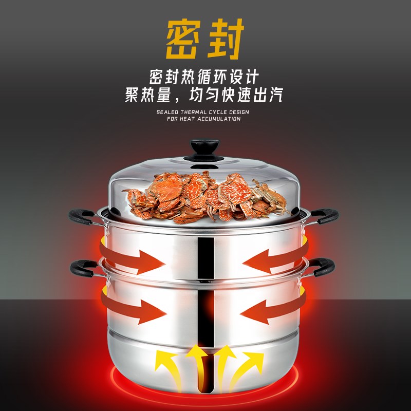 速发ly不磁钢三层蒸锅家馒蒸包子用头二三层大号汤蒸锅电锈炉通用