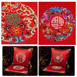 中国风织物，红色节日服装，靠垫，枕头，中国风红木家具，模拟丝