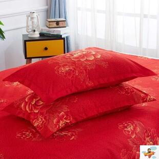 情侣枕头枕芯套48x74一对两只装包。纯棉枕套单双人结婚庆大红色