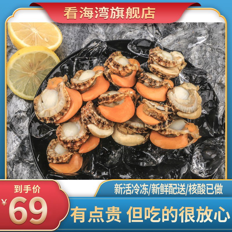 扇贝肉去内脏新鲜带黄特大三斤冷冻开袋即食蒜蓉扇贝红贝海鲜水产