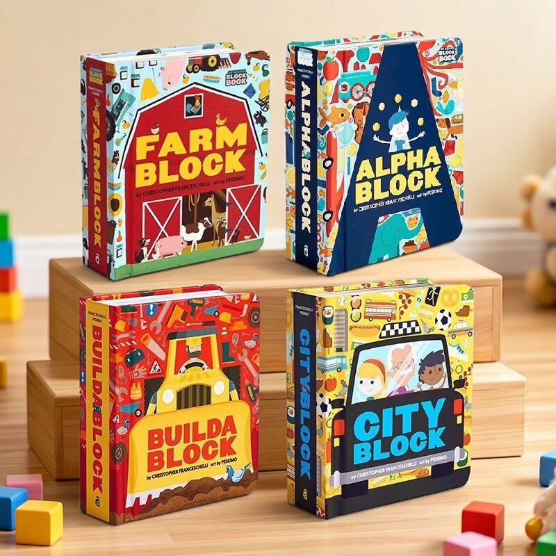 英文原版 创意建筑工地/城市/农场/工地 Buildablock 镂空设计造型纸板书 Cut-out Book 异型书 Alphablock创意字母同系列