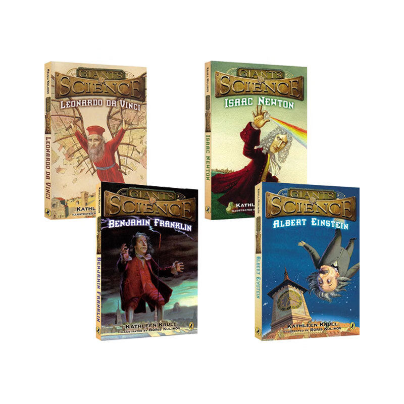 英文原版 Giants of Science:Sciencedarwin/Da Vinci/Benj Franklin/Albert Einstein 科学巨人系列 4册 儿童科普小说 居里夫人