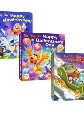 英文原版 Netflix: Go, Dog. Go! 纸板书 3册合售 万圣节/情人节/圣诞节  奈飞动画影视绘本