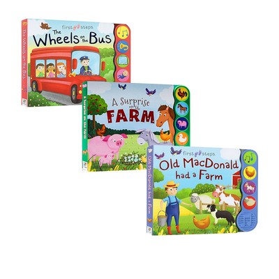 英文原版 Wheels on the Bus/A Surprise on the Farm Nursery Rhyme/Old MacDonald 童谣发音纸板书 3册 儿童歌谣绘本