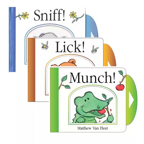 预售 英文原版 Van Fleet Sniff! Lick! Munch! 3册合售 马修范韦特动物启蒙 纸板操作书机关书 Matthew Van Fleet 亲子启蒙 0-3岁