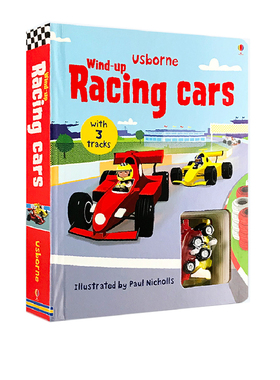 预售 发条小赛车 Wind-up Racing cars Usborne 轨道书 英文原版 儿童益智游戏纸板书  跑跑乐互动亲子玩具童书 环游世界探险之旅