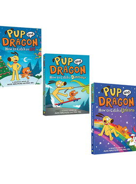 英文原版 Pup and Dragon How to Catch a dinosaur/an Elf 精装漫画3册 少年课外读物漫画绘本