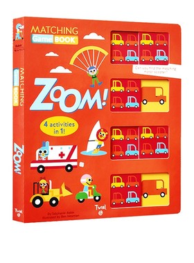 英文原版 Zoom Matching Game Book 大开本 纸板操作机关配对书 儿童启蒙认知绘本 交通工具 游戏图画书