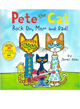 英文原版 Pete the Cat Rock On Mom and Dad 皮特猫系列翻翻书 儿童早教图画故事书 家庭教育亲子关系绘本 含贴纸海报 James Dean