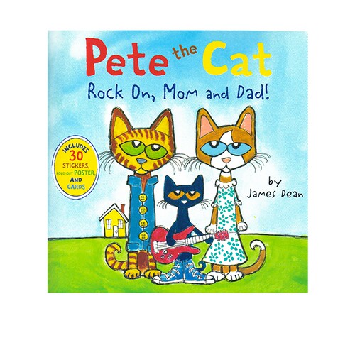 英文原版 Pete the Cat Rock On Mom and Dad 皮特猫系列翻翻书 儿童早教图画故事书 家庭教育亲子关系绘本 含贴纸海报 James Dean