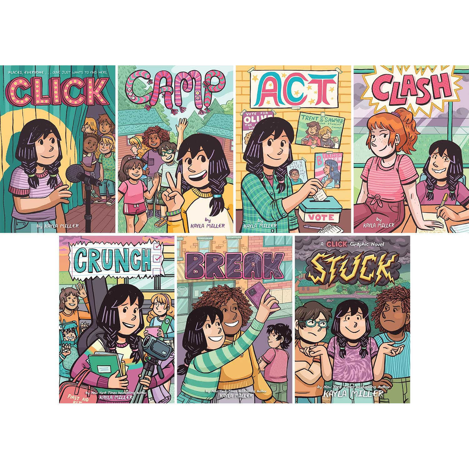 预售 英文原版 Click Graphic Novel Click/Camp/Act/Clash/Crunch/Break 1-7 7册合售 儿童爆笑幽默漫画读物 青少年友谊课外读物