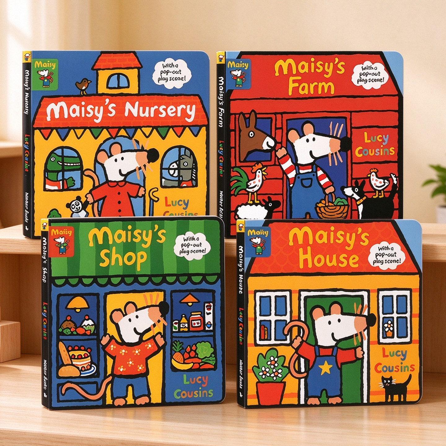 小鼠波波立体场景系列 Maisy's Nursery/Farm/House/Shop 4册游戏操作纸板书 英文原版启蒙绘本亲子互动 Lucy Cousins