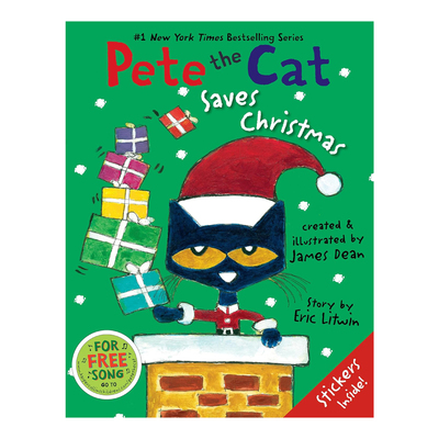 预售 英文原版 Pete the Cat Saves Christmas 皮特猫拯救圣诞节 含贴纸 精装绘本 儿童启蒙图画故事书