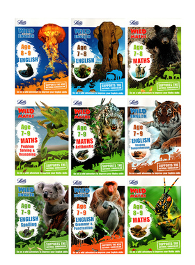套装三 7-9岁 英文原版Collins Letts Wild About English/Math系列Reading  Comprehension spelling 少儿科普练习册9册附答案