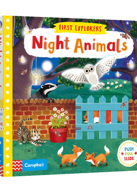 英文原版绘本 First Explorers Night Animals 幼儿知识动物探索启蒙 机关操作活动纸板书