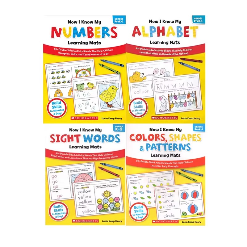 英文原版 Now I Know My Alphabe/Colors/Numbers Learning Mats/Sight Words 幼儿园级4册合售