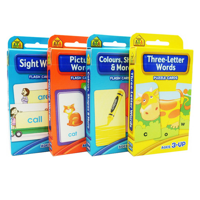 词汇套装4盒 School Zone Flash Cards Words Beginning Sight/pictuer/three-letter Words儿童启蒙早教英文单词词汇卡片字