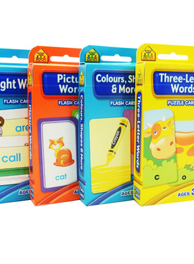 词汇套装4盒 School Zone Flash Cards Words Beginning Sight/pictuer/three-letter Words儿童启蒙早教英文单词词汇卡片字