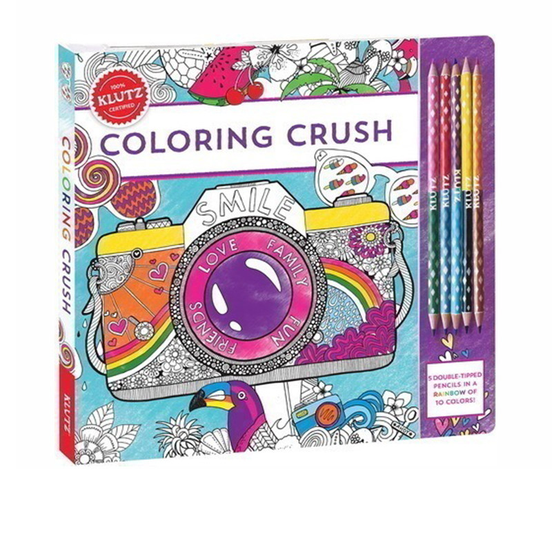 英文原版 手工色彩碰撞书 Klutz Coloring Crush 含彩色活页纸 5根双色彩铅笔 涂色童书 STEAM体系 公主专属涂色套装