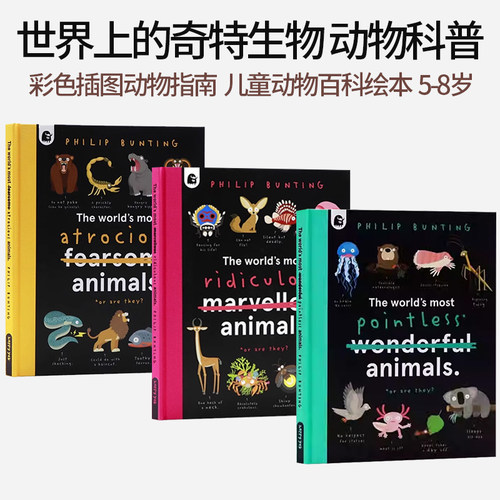 英文原版 The Worlds Most Animals 世界上残暴/可笑/没用的动物3册 精装大开本 奇特生物 儿童动物百科图画书 Philip Bunting