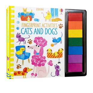 英文原版 Fingerprint Activities Cats and Dogs 手指印画 活动书 宠物 螺旋装帧 低幼艺术启蒙绘本 儿童创意绘画DIY 尤斯伯恩