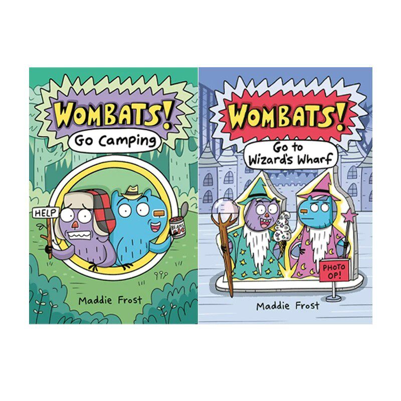 预售 英文原版 WOMBATS 考拉袋熊冒险记 2册 Go Camping/Go to Wizard's Wharf 全彩漫画绘本 幽默爆笑动物故事
