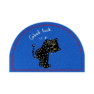 鹿小调原创入户门丝圈地垫蓝色黑猫半圆进门垫耐磨防滑脚垫可定制