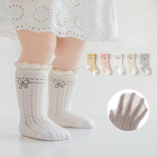 春夏季婴儿宝宝袜子透气女童网眼棉袜小月龄儿童花边中筒松口袜