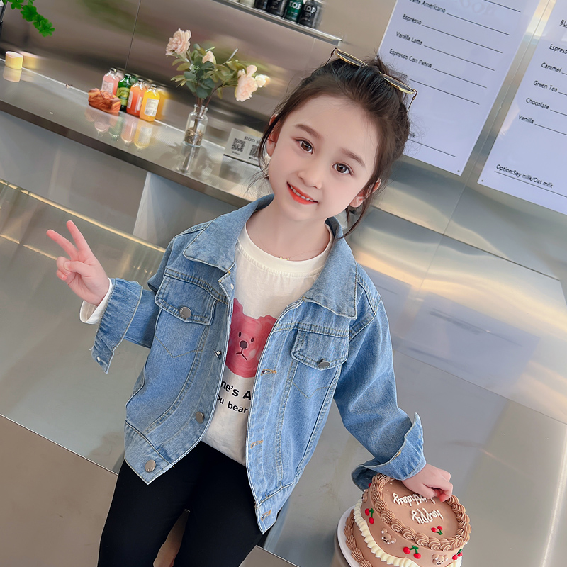 女童春秋季新款外套纯色宝宝秋款牛仔衣宽松韩版儿童秋装上衣洋气