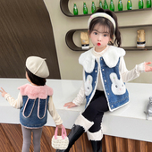 女童牛仔马甲加绒加厚秋冬2026新款 洋气时髦儿童女宝坎肩背心外穿