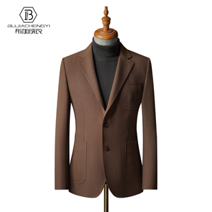 布加成衣高定西装外套男弹力修身英伦复古棕色休闲西服布雷泽西装