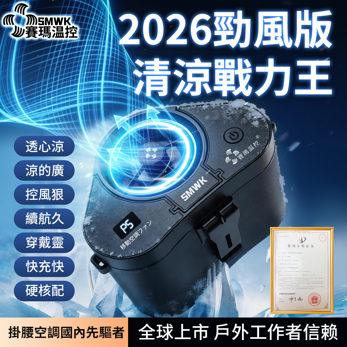 SMWK赛玛温控2026劲风版户外挂腰挂脖风扇移动降温神器夹腰间建筑
