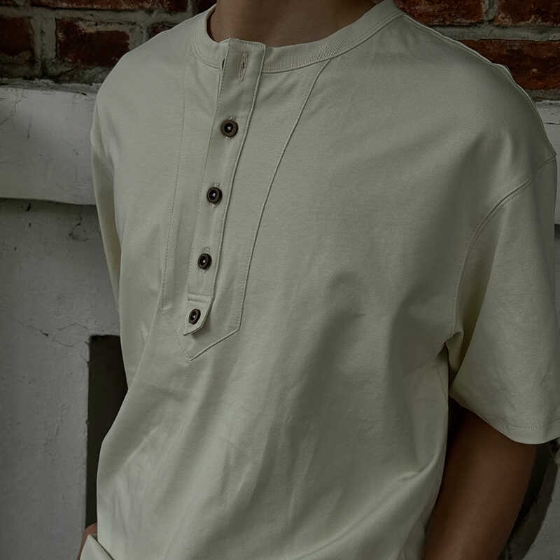 亨利衫老钱实木扣休闲短袖T恤男