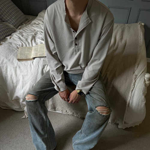 秋季打底休闲科技面料长袖亨利领