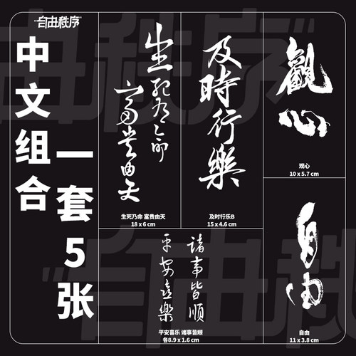 中文组合 草本果汁纹身贴纸男女防水持久不反光中国风书法字体