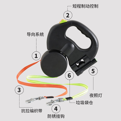 极速2 Color Retractable Duual Double Pet Leash Rope Zero Tan