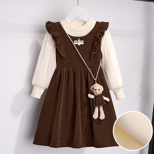 两件套女孩冬装 儿童小香风裙子打底衫 加厚连衣裙2025新款 女童冬季