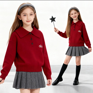 女童韩版毛衣2025冬季新款保暖翻领新年洋气拜年服时尚加厚上衣潮