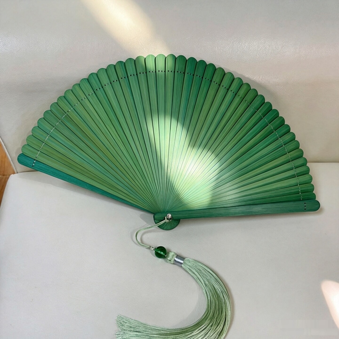 折扇结实耐用全竹折扇配明制汉服拍照扇子新中式简约复古青绿折扇
