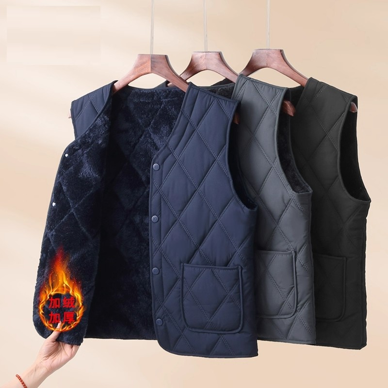 爸爸加绒马甲冬季新款中老年加绒加厚内穿爸爸保暖背心马甲男