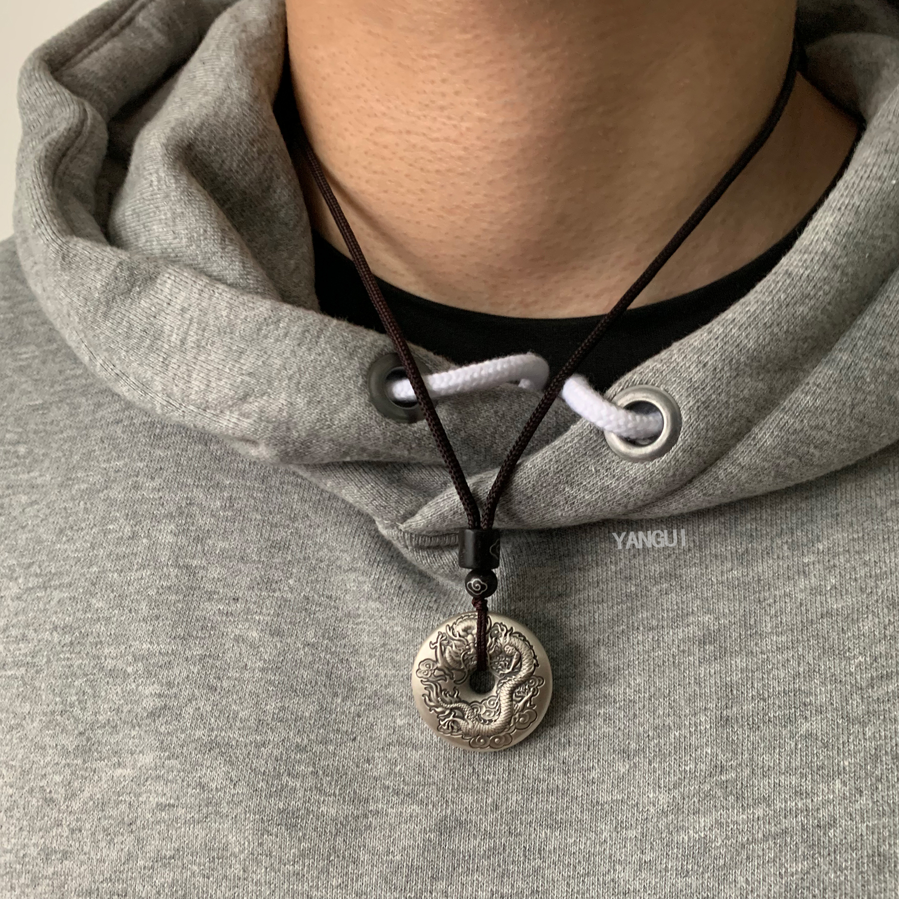 燕归原创那伽足银盘龙平安扣项链